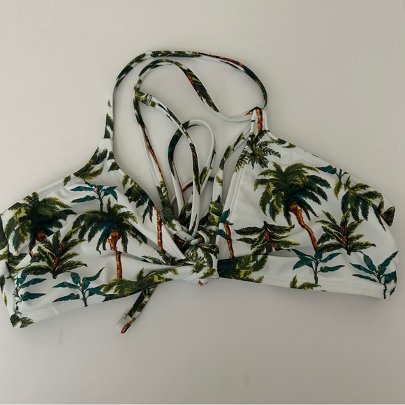 Bundle 4 bikini tops Coral Halter Green Strappy Ribbed Palm Tree Earth tones - L - Picture 10 of 16